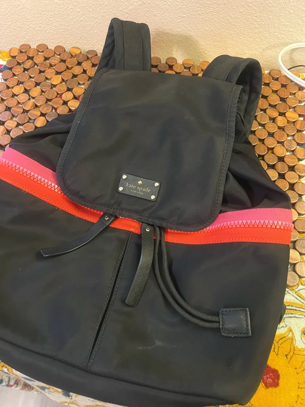 Kate Spade Clark Court Matty Backpack Nylon Black Pink Red Stripe